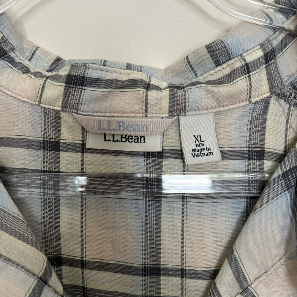 L.L. Bean Button Up Shirt Blue XL Plaid Tencel Lyocell Short Sleeve 526191 - Picture 2 of 6